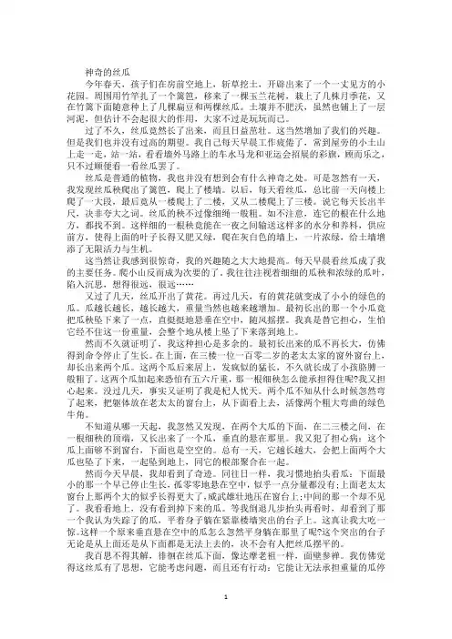 最新《神奇的丝瓜》阅读答案