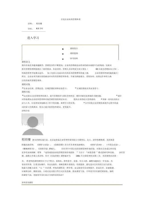打造企业高效营销体系-程绍珊剖析