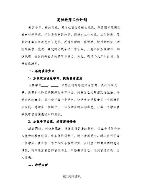 2024年高校教师工作计划（五篇）