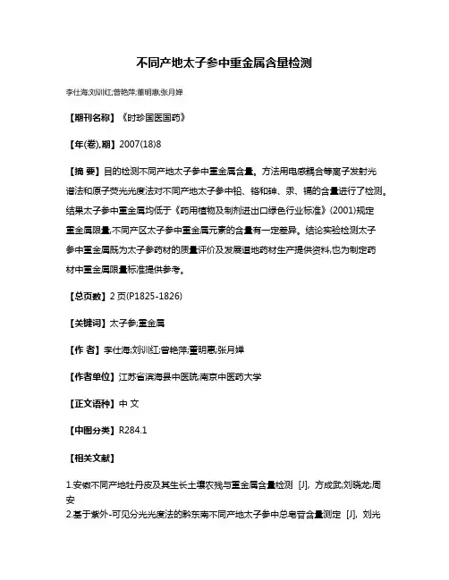 不同产地太子参中重金属含量检测