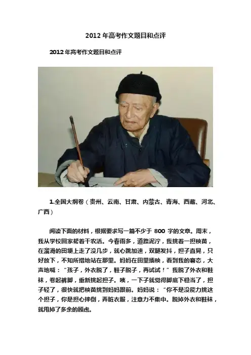 2012年高考作文题目和点评