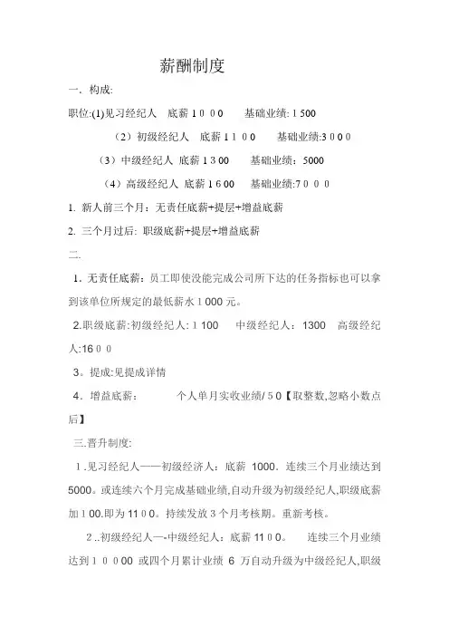 中介门店薪酬制度