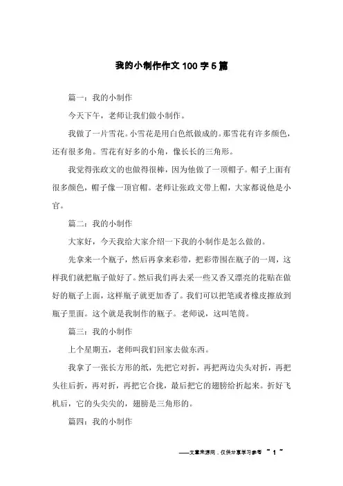 我的小制作作文100字5篇