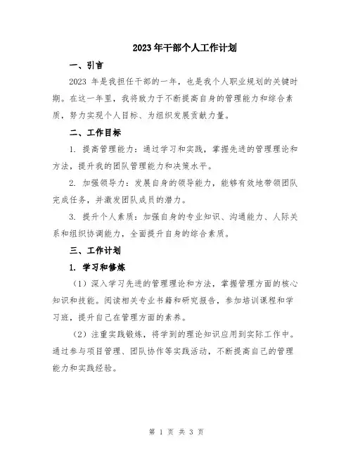 2023年干部个人工作计划