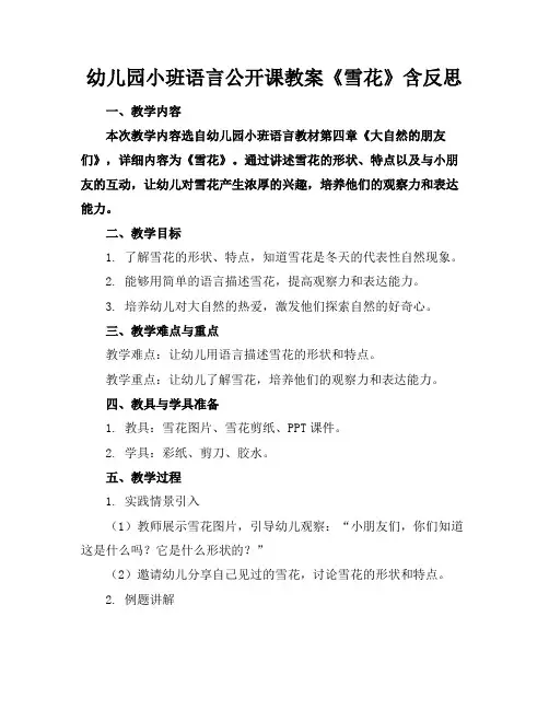 幼儿园小班语言公开课教案《雪花》含反思