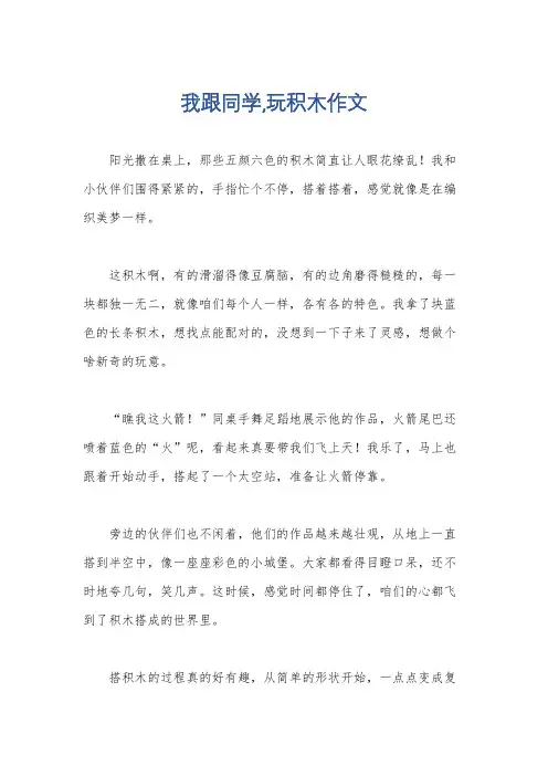 我跟同学,玩积木作文