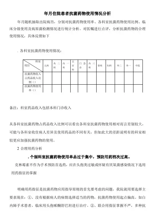 2014年3月住院患者抗菌药物使用情况分析