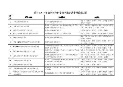 2017常州科学技术进步奖申报受理项目