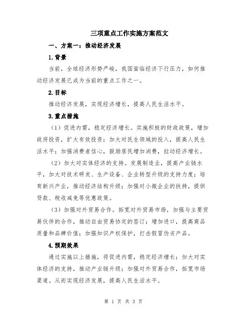 三项重点工作实施方案范文