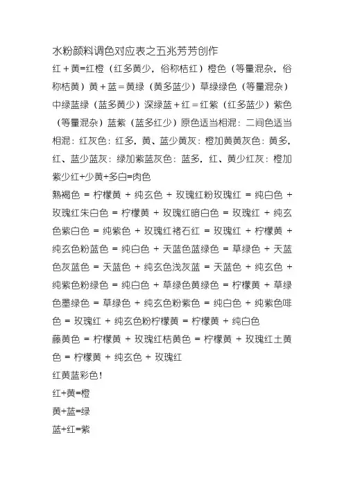 水粉颜料调色对应表