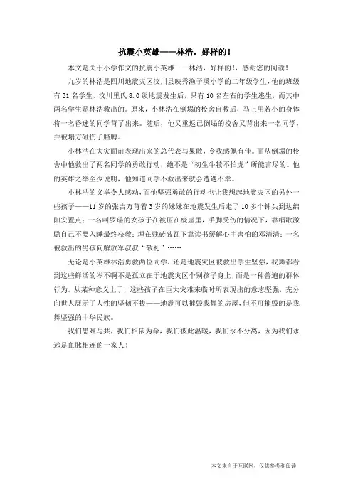 抗震小英雄——林浩,好样的!_小学作文