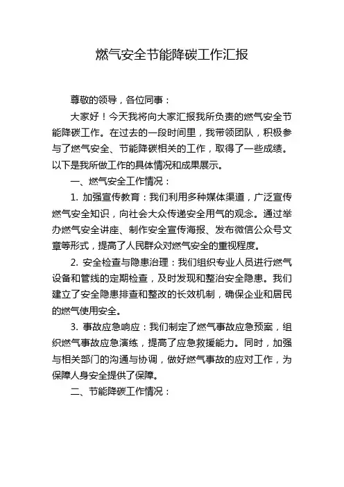 燃气安全节能降碳工作汇报