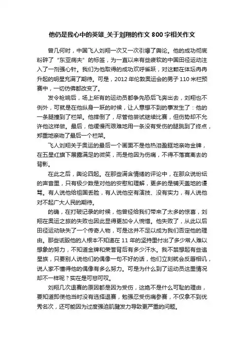 他仍是我心中的英雄_关于刘翔的作文800字相关作文