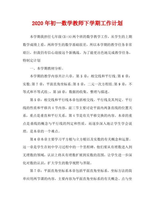 2020年初一数学教师下学期工作计划