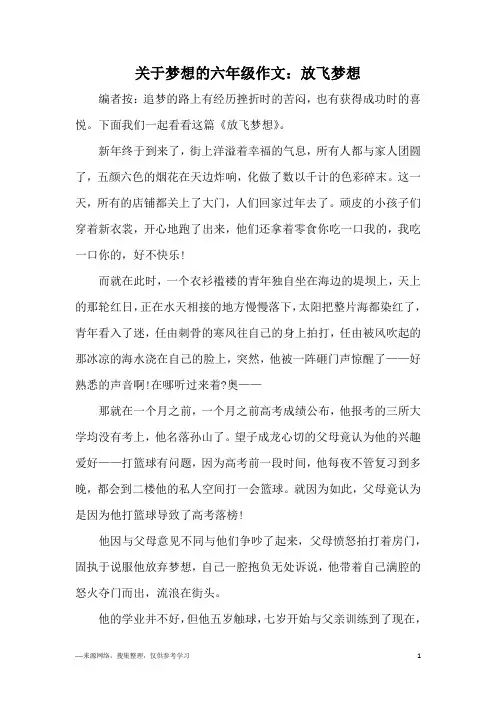 关于梦想的六年级作文：放飞梦想