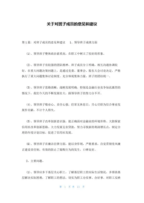 关于对班子成员的意见和建议