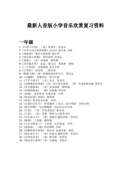 最新人音版小学全部音乐欣赏曲 复习测试