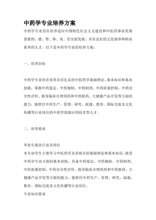 中药学专业培养方案