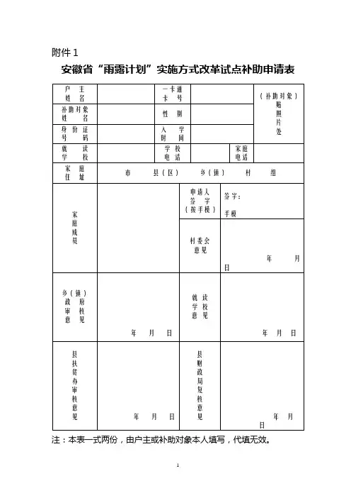 安徽雨露计划申请表