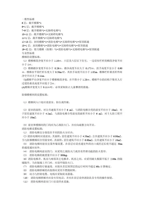 不同住宅楼梯电梯设置标准