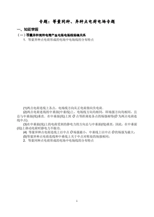 静电场点点清专题5    等量同种、异种点电荷电场的电场特点和电势特点  2020.4.27