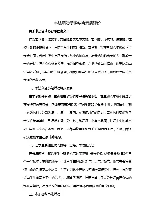 书法活动感悟综合素质评价