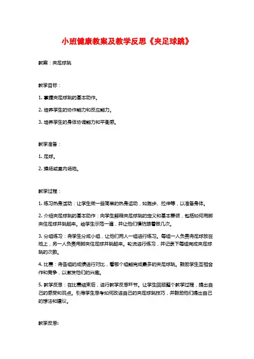 小班健康教案及教学反思《夹足球跳》