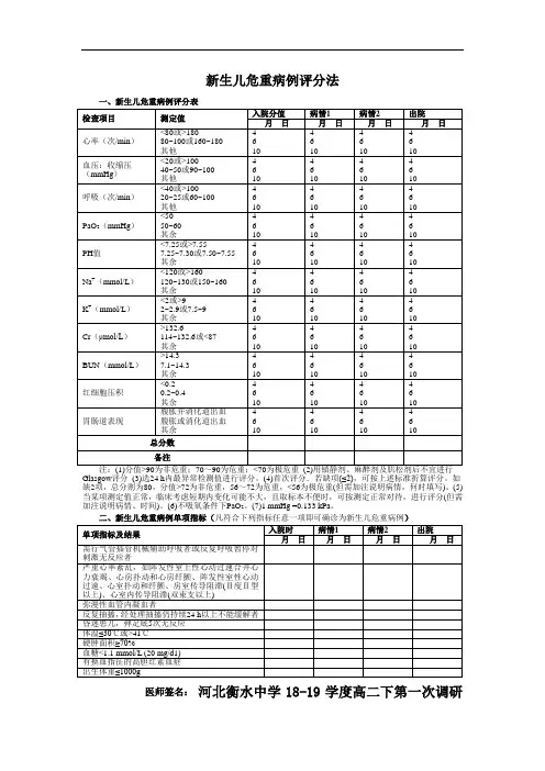 最新新生儿危重病例评分法