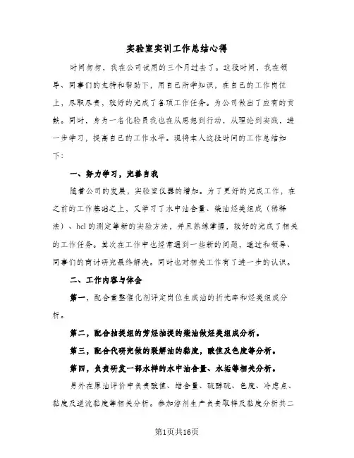 2024年实验室实训工作总结心得（6篇）