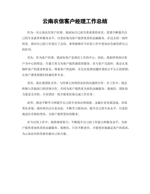 云南农信客户经理工作总结