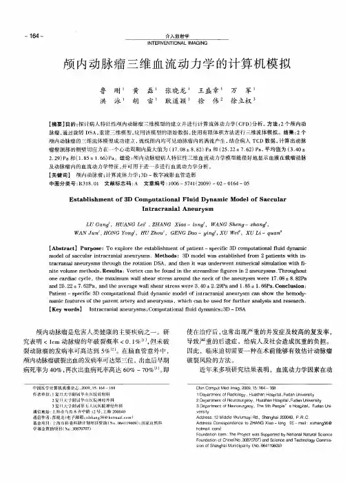 颅内动脉瘤三维血流动力学的计算机模拟