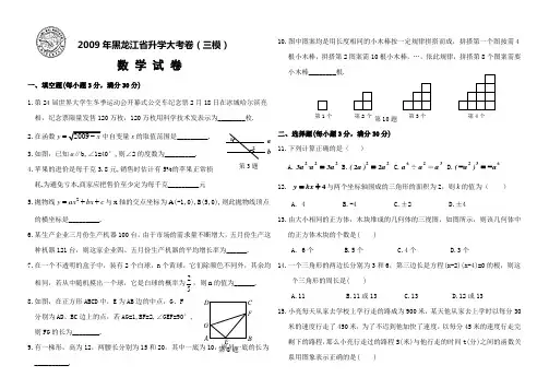2009年黑龙江省中考第三次模拟考试数学试卷(含答案)