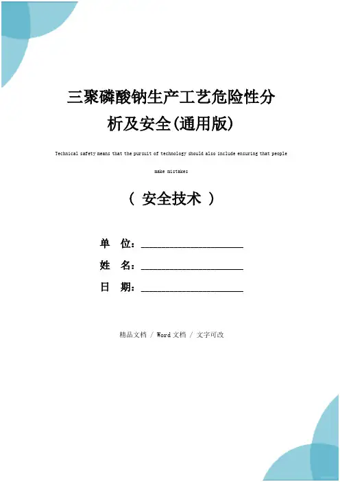 三聚磷酸钠生产工艺危险性分析及安全(通用版)