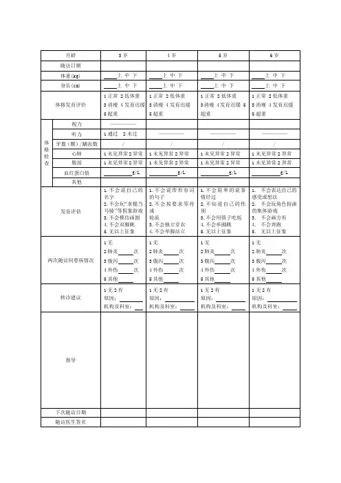3～6岁儿童健康检查记录表