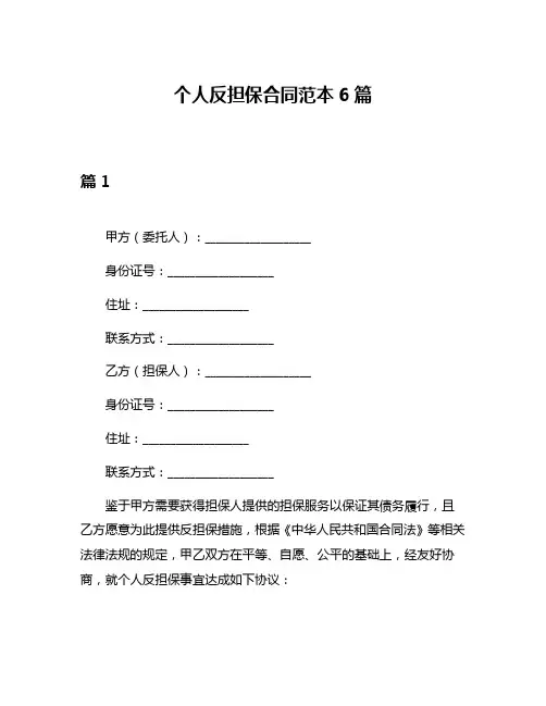 个人反担保合同范本6篇