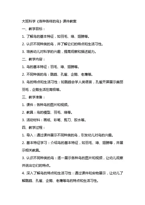 大班科学《各种各样的鸟》课件教案