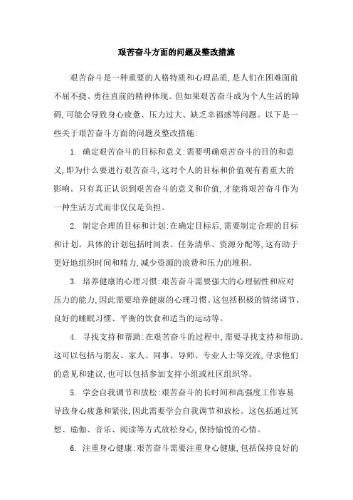 艰苦奋斗方面的问题及整改措施