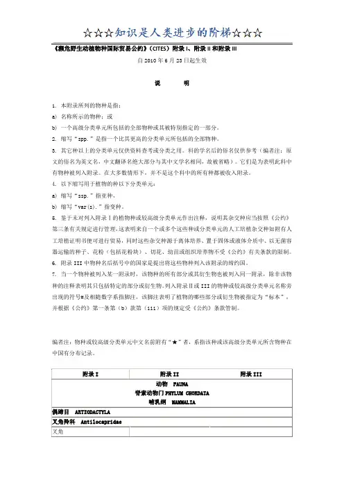 《濒危野生动植物种国际贸易公约》(CITES)附录I、附录II和附录III