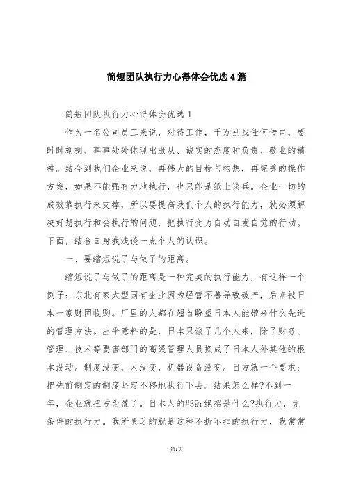 简短团队执行力心得体会优选4篇