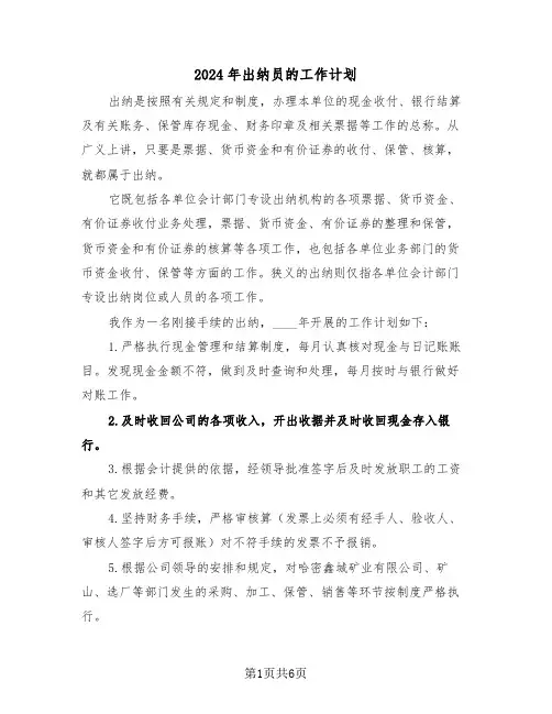 2024年出纳员的工作计划（3篇）