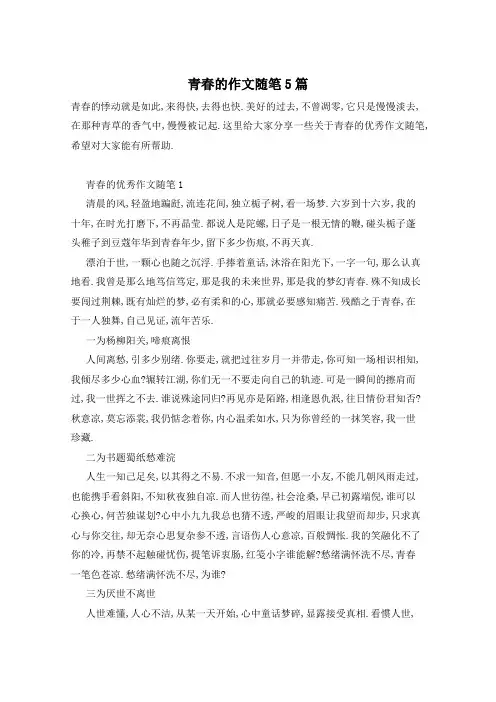青春的作文随笔5篇