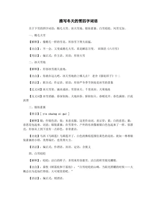 描写冬天的雪四字词语