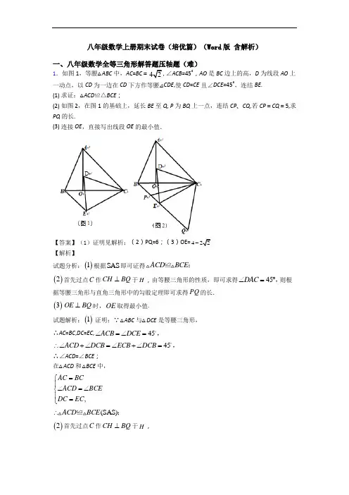 八年级数学上册期末试卷(培优篇)(Word版 含解析)