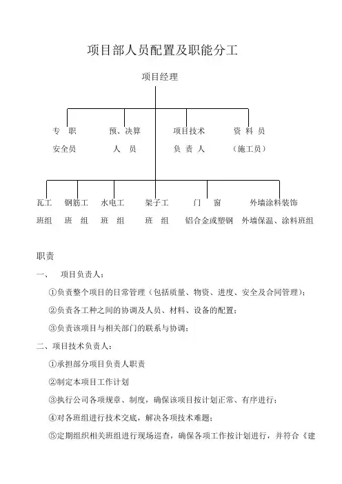 项目部人员配置及职能分工
