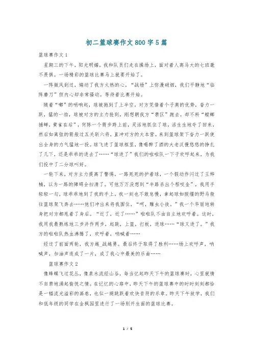 初二篮球赛作文800字5篇