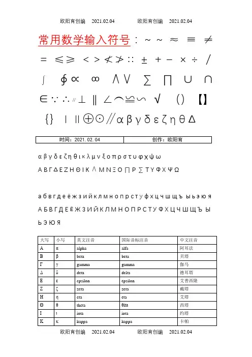 常用数学符号大全之欧阳育创编