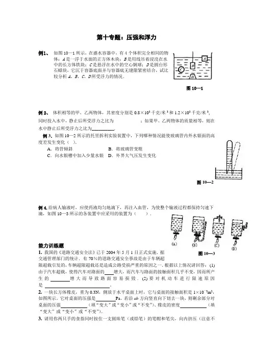 中考物理专题——压强和浮力