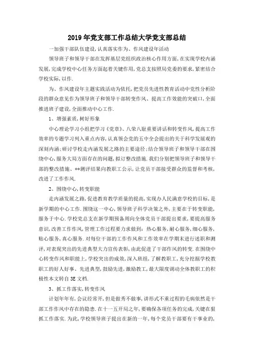 最新-2019年党支部工作总结 大学党支部总结 精品