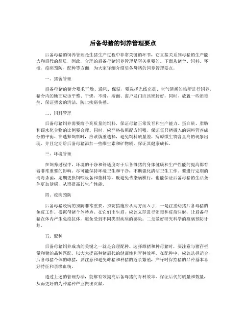 后备母猪的饲养管理要点