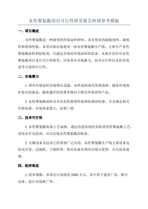 水性聚氨酯项目可行性研究报告样例参考模板